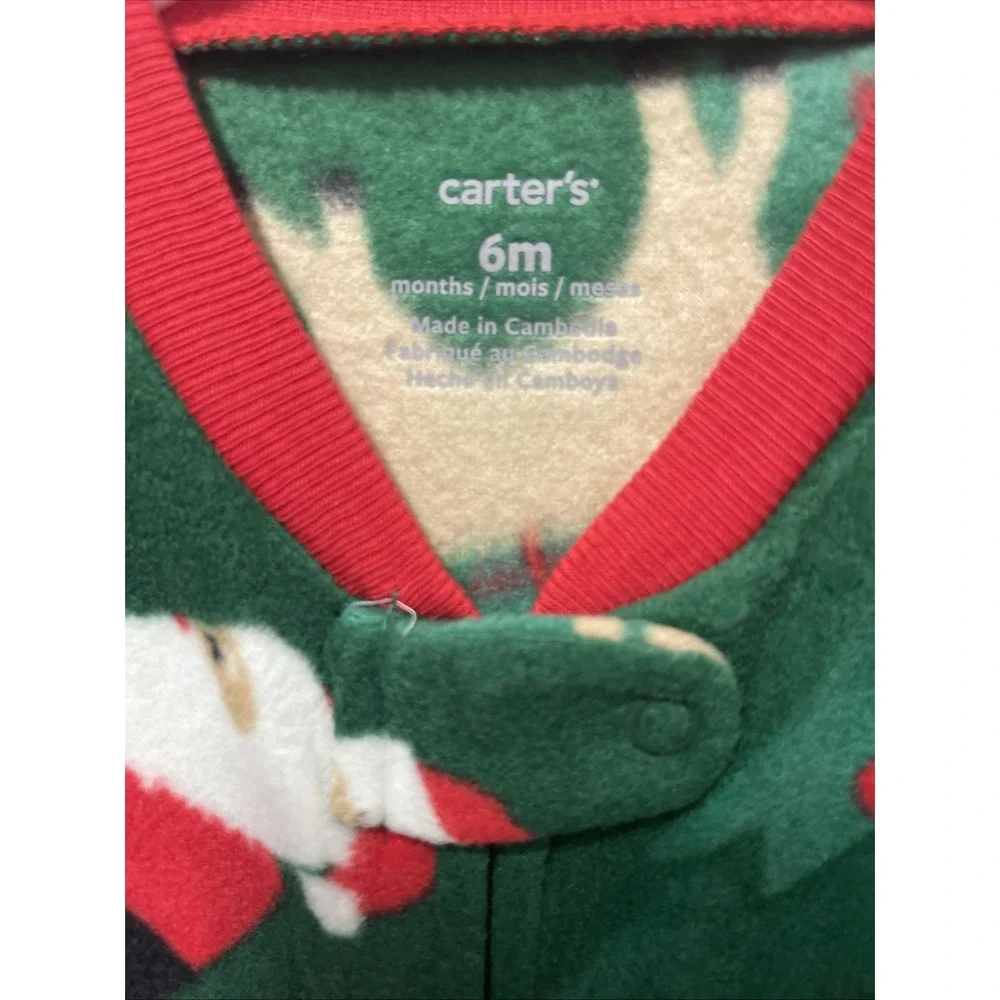 Carter's 6-Month Baby 1-Piece Christmas Santa Fleece Footie Pajamas, Green, New